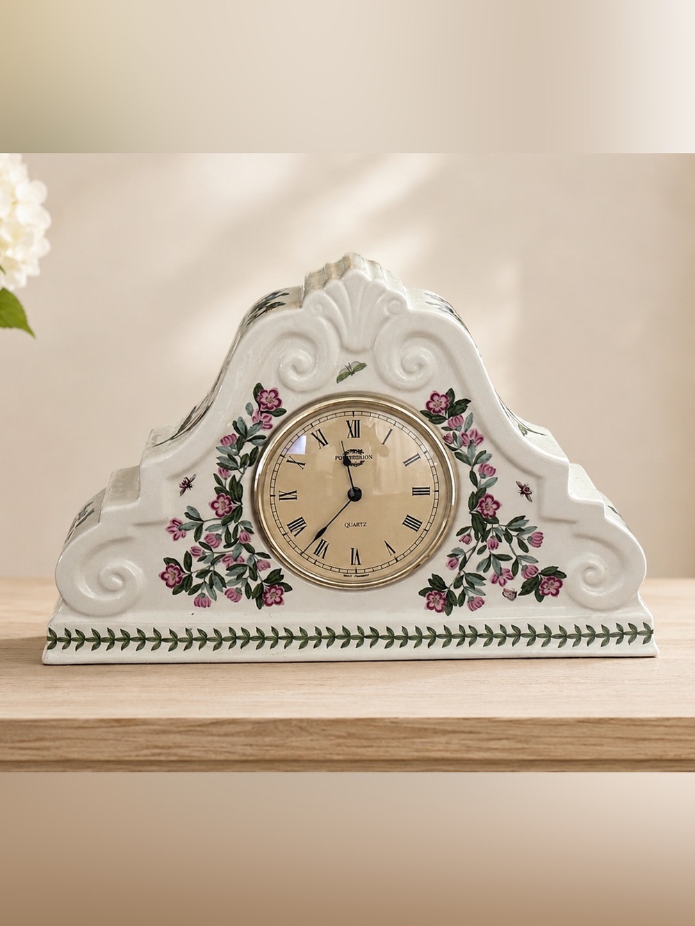 Portmeirion Botanic Garden Ceramic Mantel Clock Floral Butterfly Shelf Decor